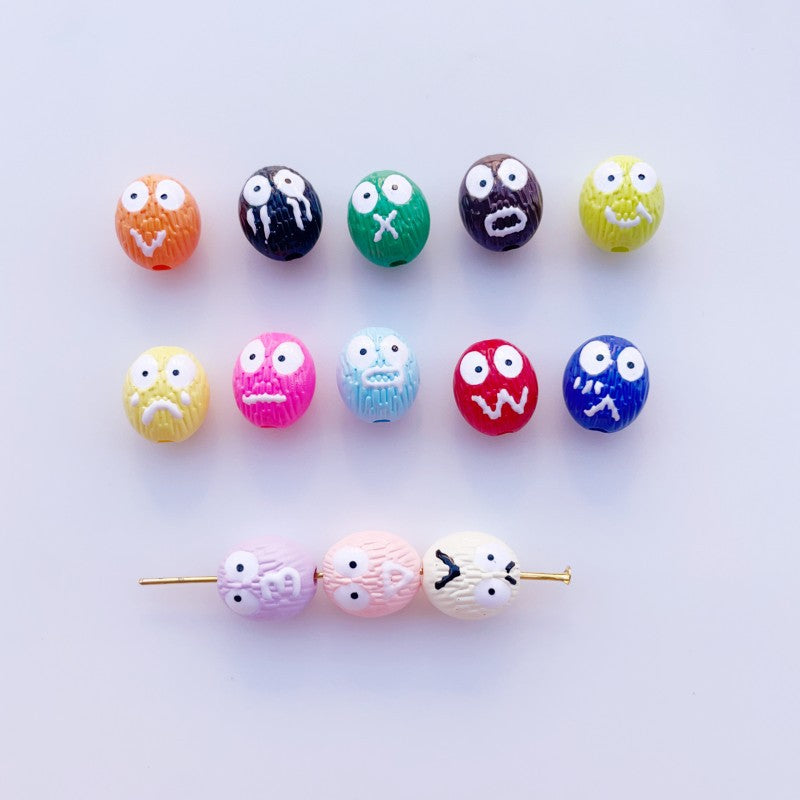 Hand Painted Coal Ball Acrylic Beads 12mm Colorful Expression 20pcs 3
