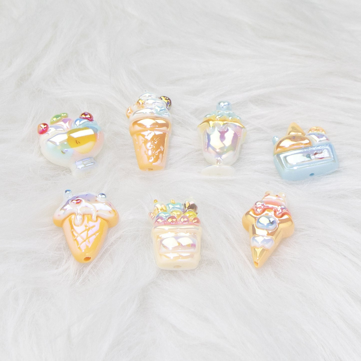 Ice Cream Dessert Resin Beads Glossy Iridescent Pastel 20pcs