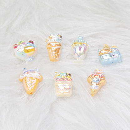 Ice Cream Dessert Resin Beads Glossy Iridescent Pastel 20pcs