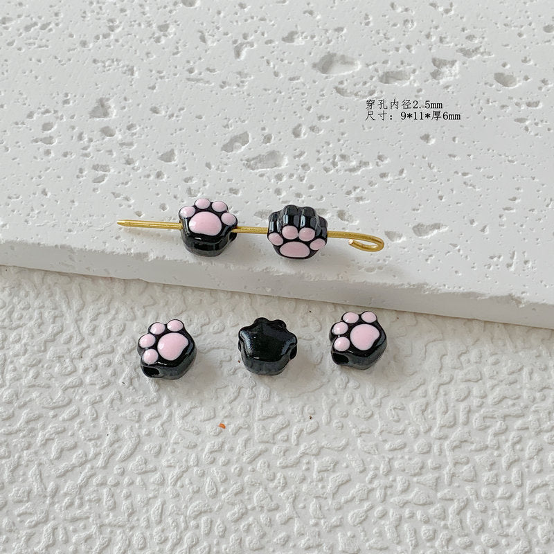 Cat Paw Metal Beads 11mm Glossy Enamel Painted Alloy 10pcs 10
