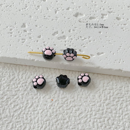 Cat Paw Metal Beads 11mm Glossy Enamel Painted Alloy 10pcs 10