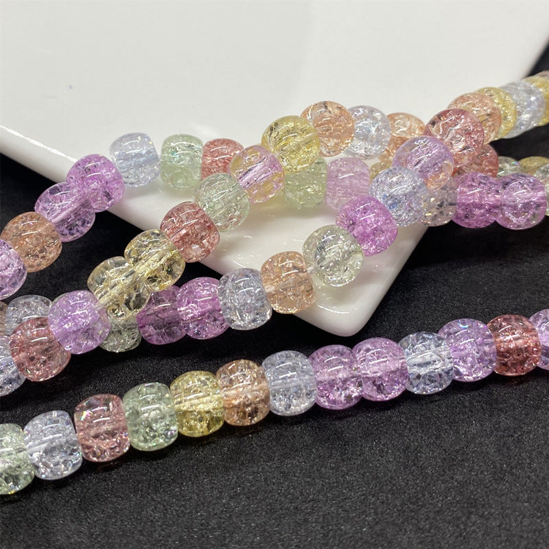 Crackle Flat Circular Glass Beads 6mm 8mm Pastel Mixed Colors 60pcs