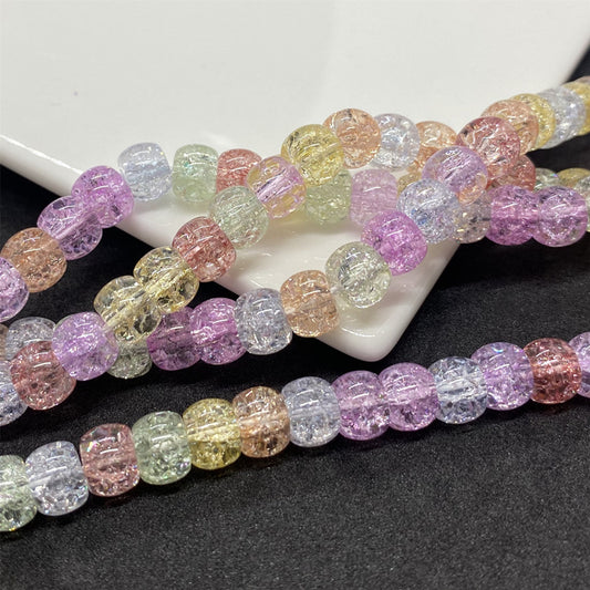 Crackle Flat Circular Glass Beads 6mm 8mm Pastel Mixed Colors 60pcs