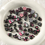 Kitten Series Metal Beads Black and Pink Enamel Alloy 10pcs