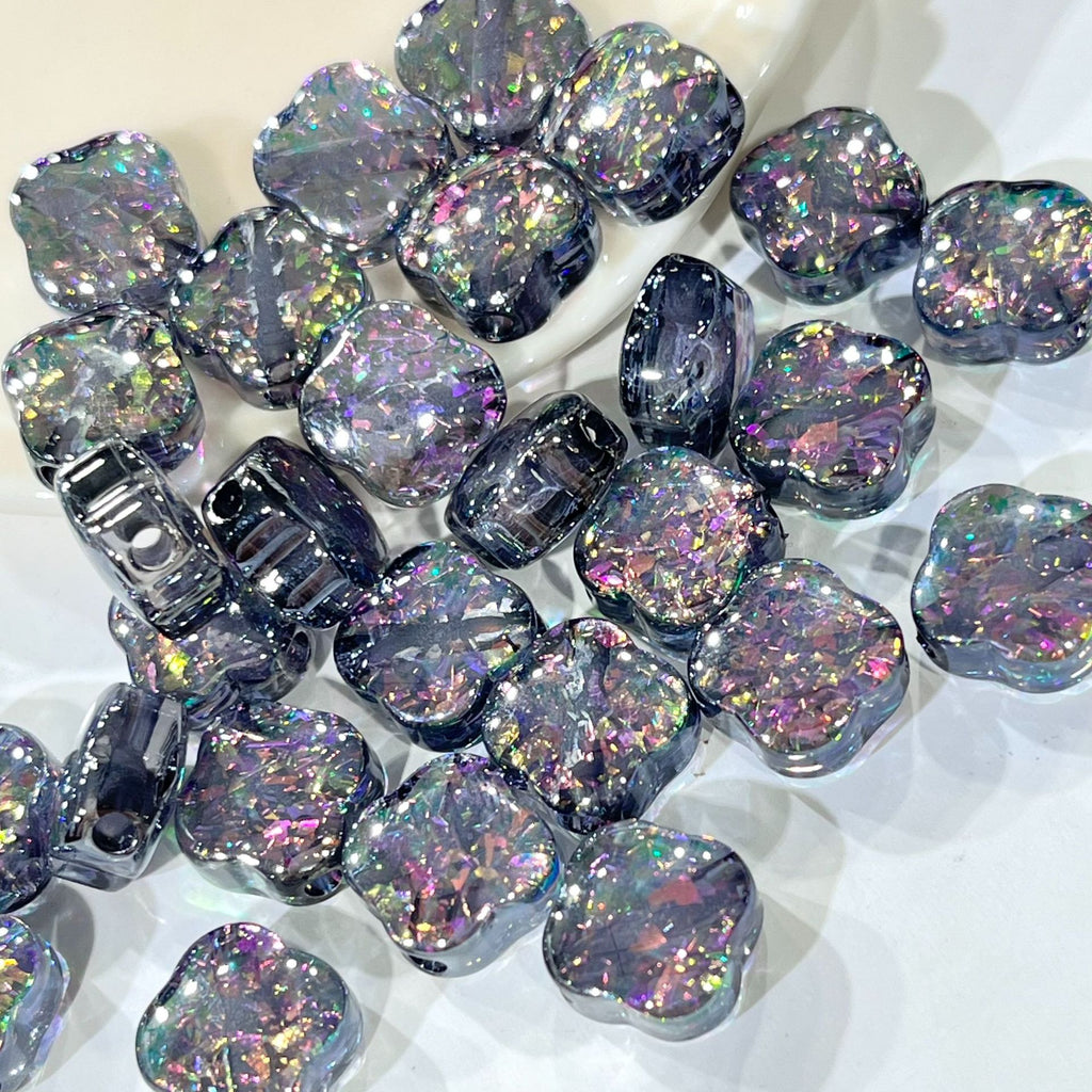 Shimmer Clover Resin Beads 12mm Iridescent Sparkle 10pcs