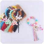 Western Cow Silicone Bead Wristlet Keychain with Faux Leather Tassel 3