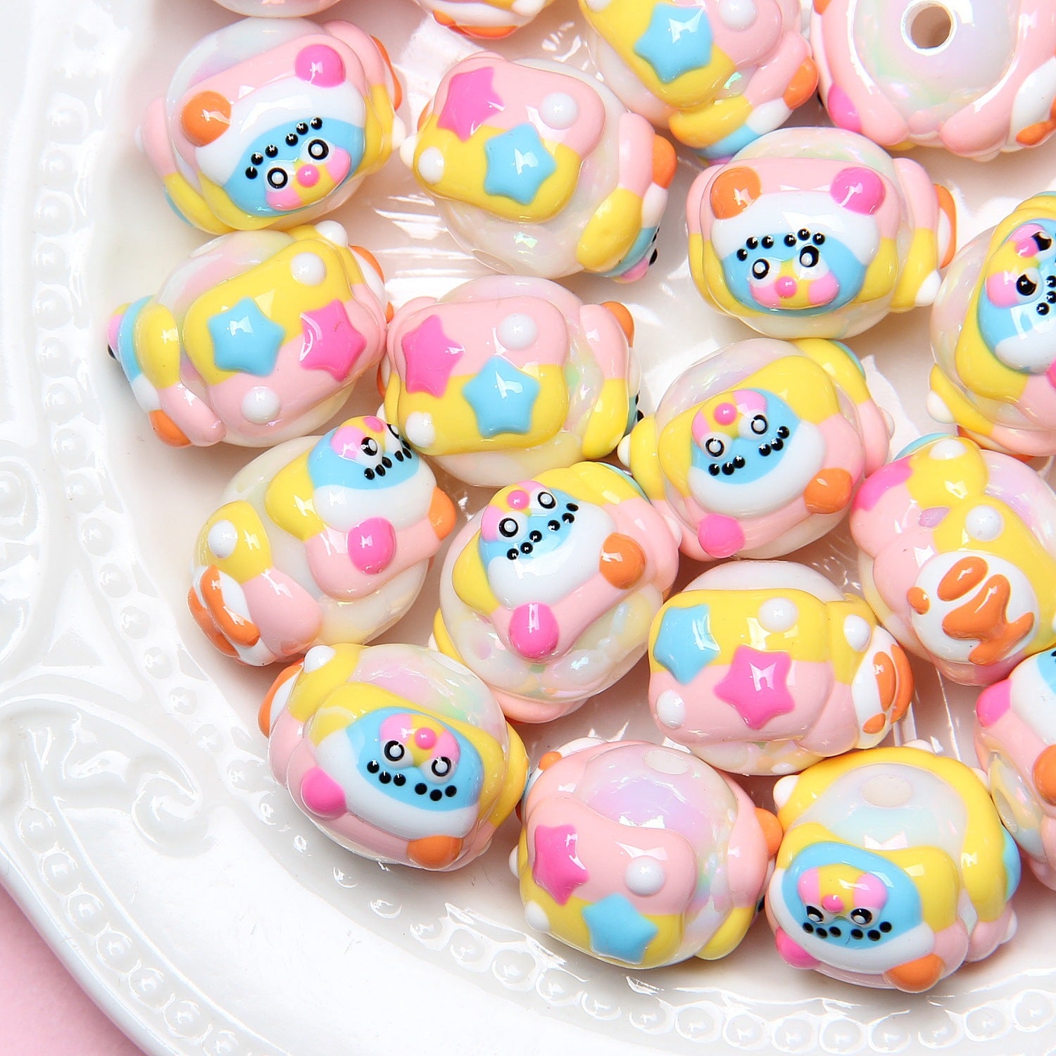 Hand Painted Star Acrylic Beads 16mm Pastel Colors 10pcs 19