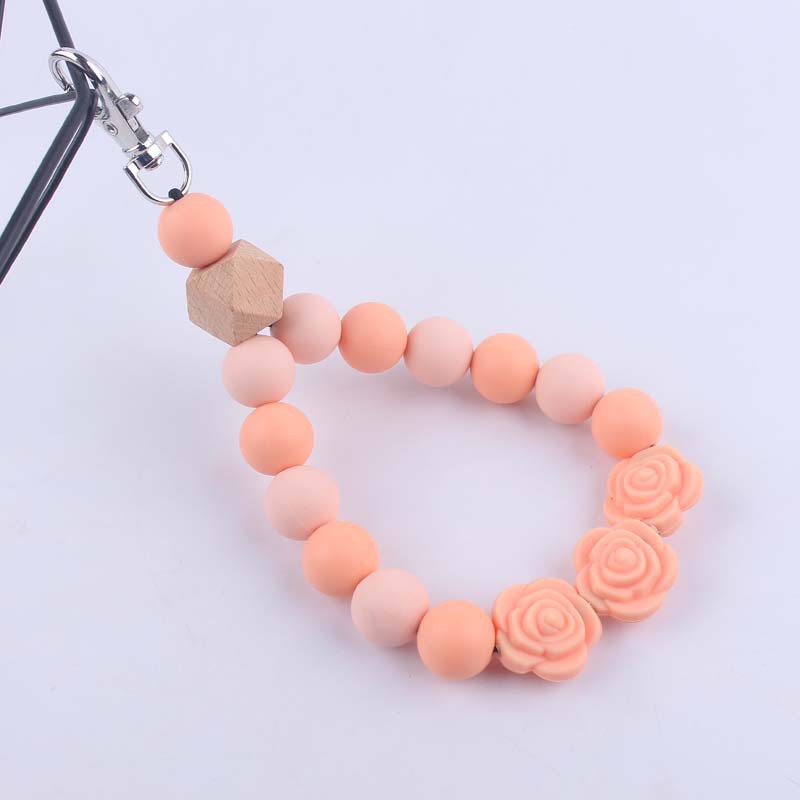 Rose Silicone Bead Wristlet Keychain Floral Charm Pastel Colors 7