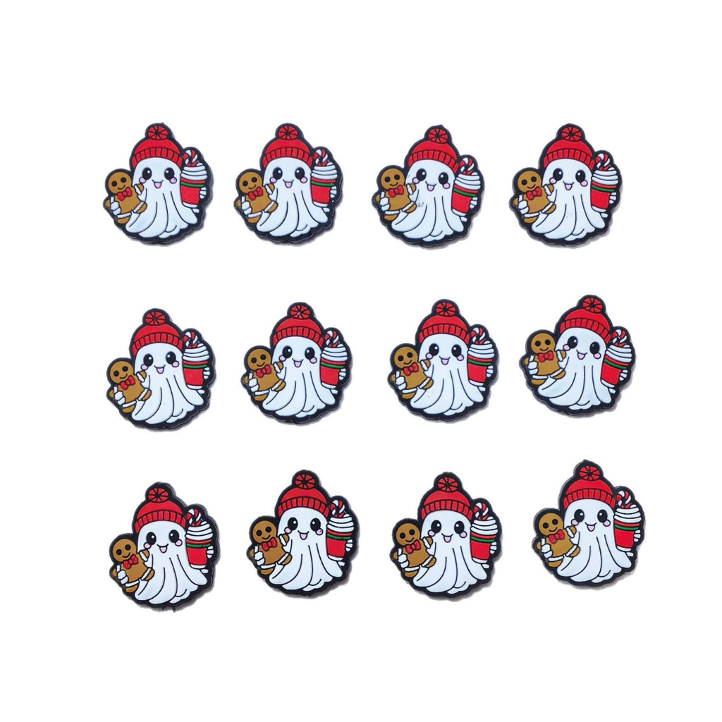 Silicone Focal Beads Halloween Ghost With Gingerbread and Hat 20pcs 5