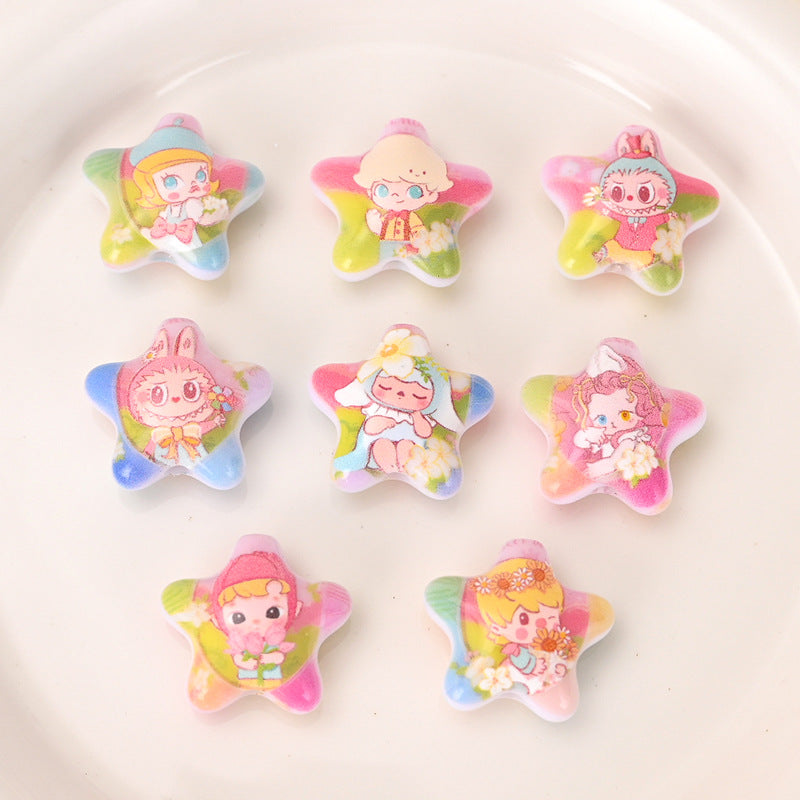 Oil Painting Texture Star Resin Beads 22mm Pastel Pop Mart 10pcs 3
