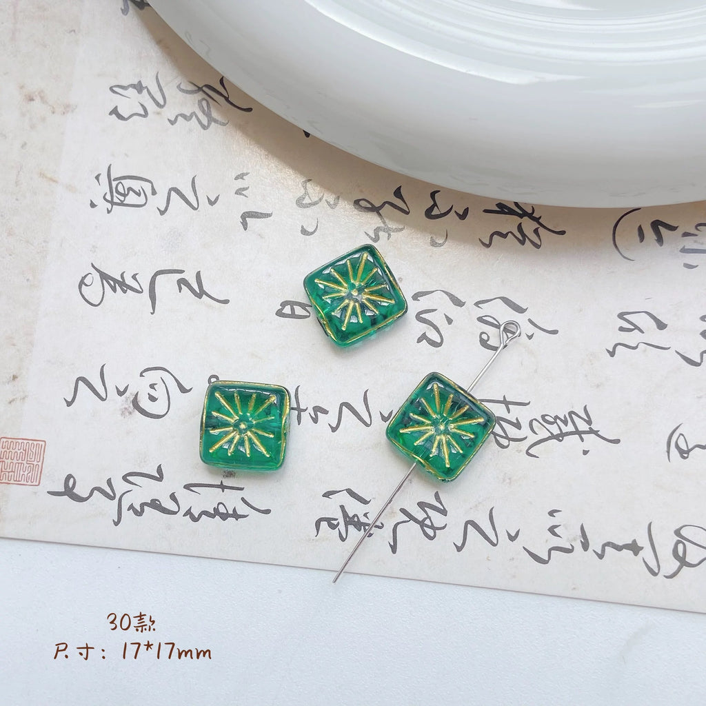 Lampwork Glass Beads Square 17mm Gilded Fireworks Pattern 10pcs 6