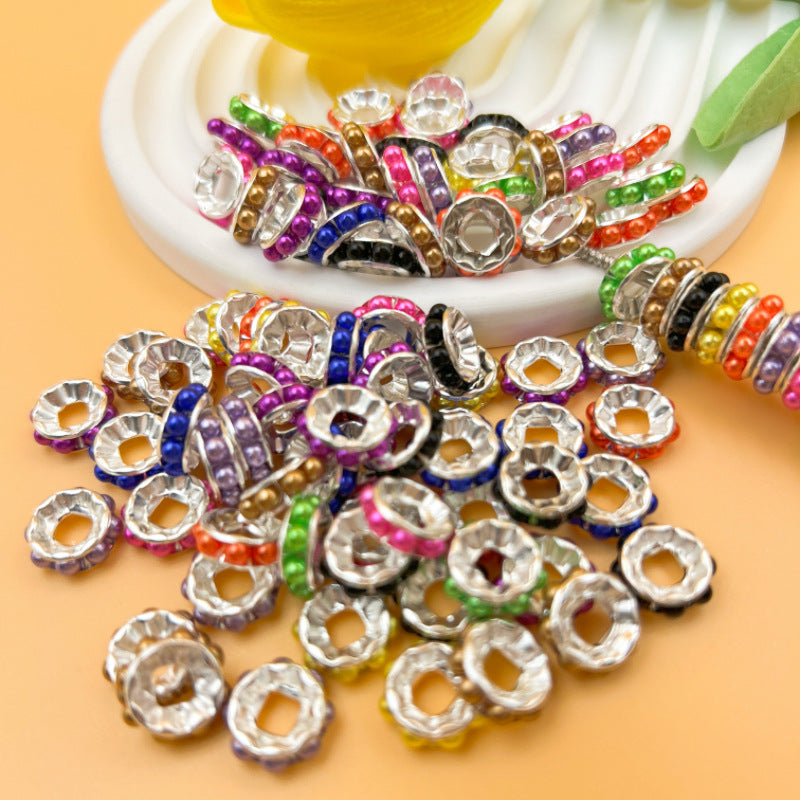Alloy Wheel Spacer Beads 10mm Imitation Pearl 100pcs 4