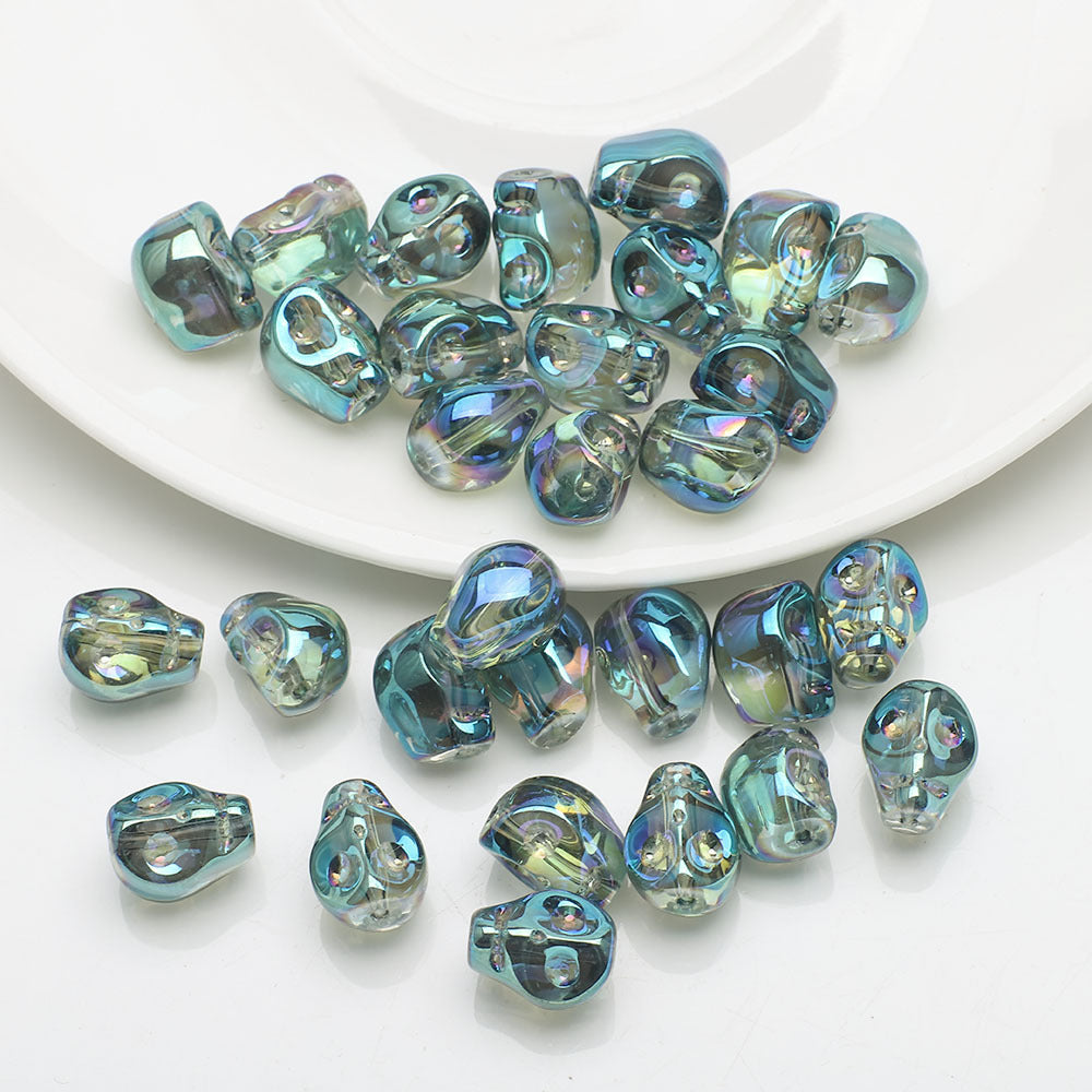 Electroplated Skull Glass Beads 8X10mm Vintage Iridescent Chrome 30pcs 18
