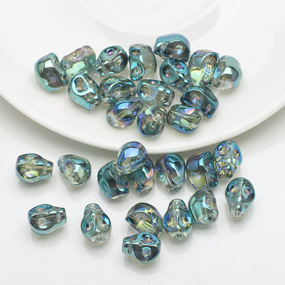 Electroplated Skull Glass Beads 8X10mm Vintage Iridescent Chrome 30pcs 18