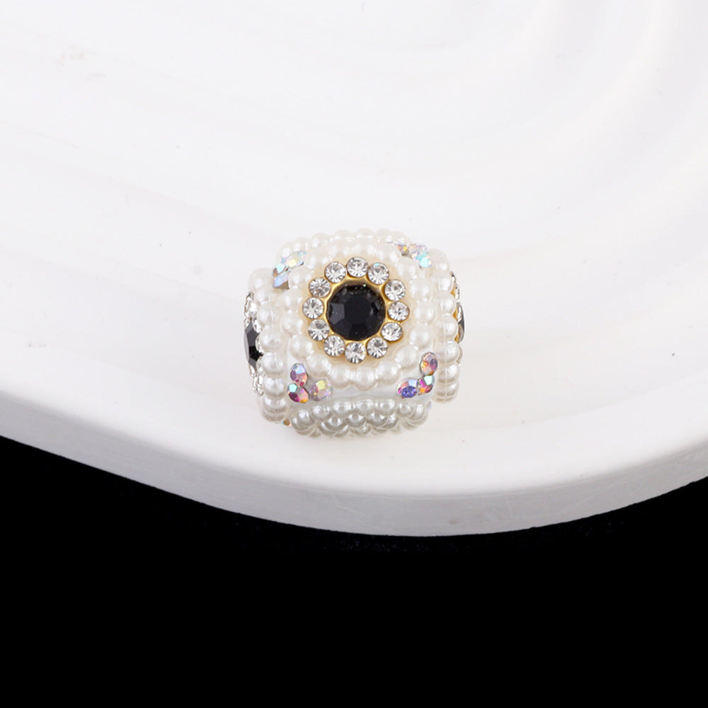 Pearl Encrusted Cube Clay Beads 20mm Rhinestone Accent 5pcs 12