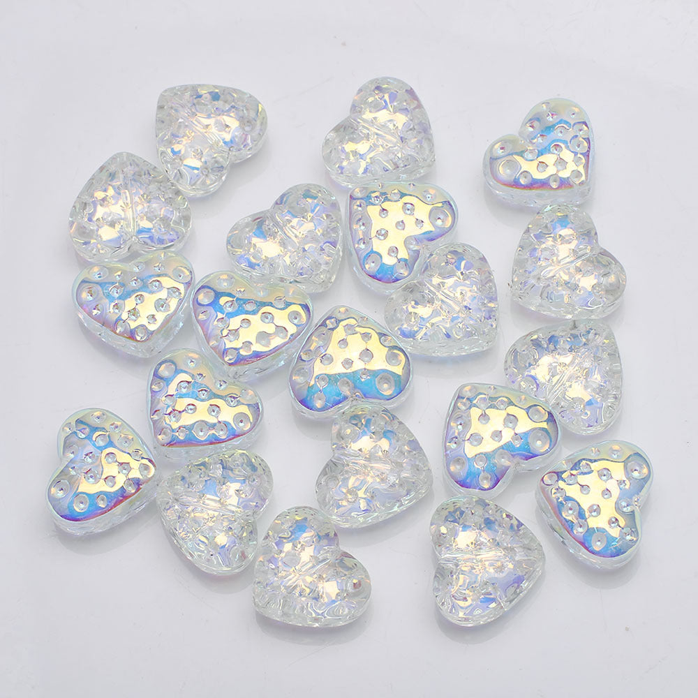 Electroplated Heart Glass Beads 13x15mm Peach Metallic 20pcs 9
