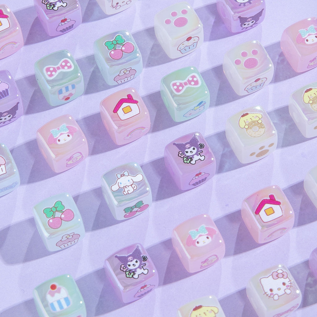 Jelly Color Sanrio Printed Acrylic Square Beads 14mm 10pcs 4