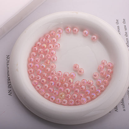 Plating Round Acrylic Beads 8mm Crackle Pastel Mixed Colors 50pcs 6