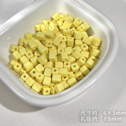 Painted Square Acrylic Beads 6mm 5mm Macaron Color Baking 30pcs 24