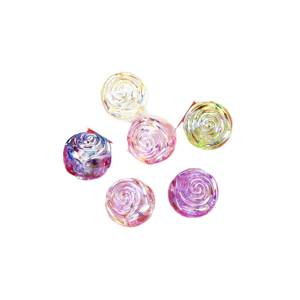 Transparent Rose Acrylic Round Beads 15x16mm Swirling Floral 20pcs 5