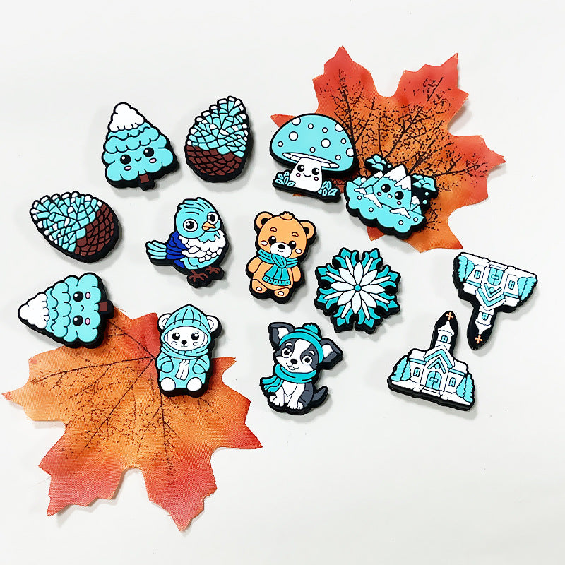 Silicone Focal Beads Winter Snowy Motifs Icy Tones 20pcs