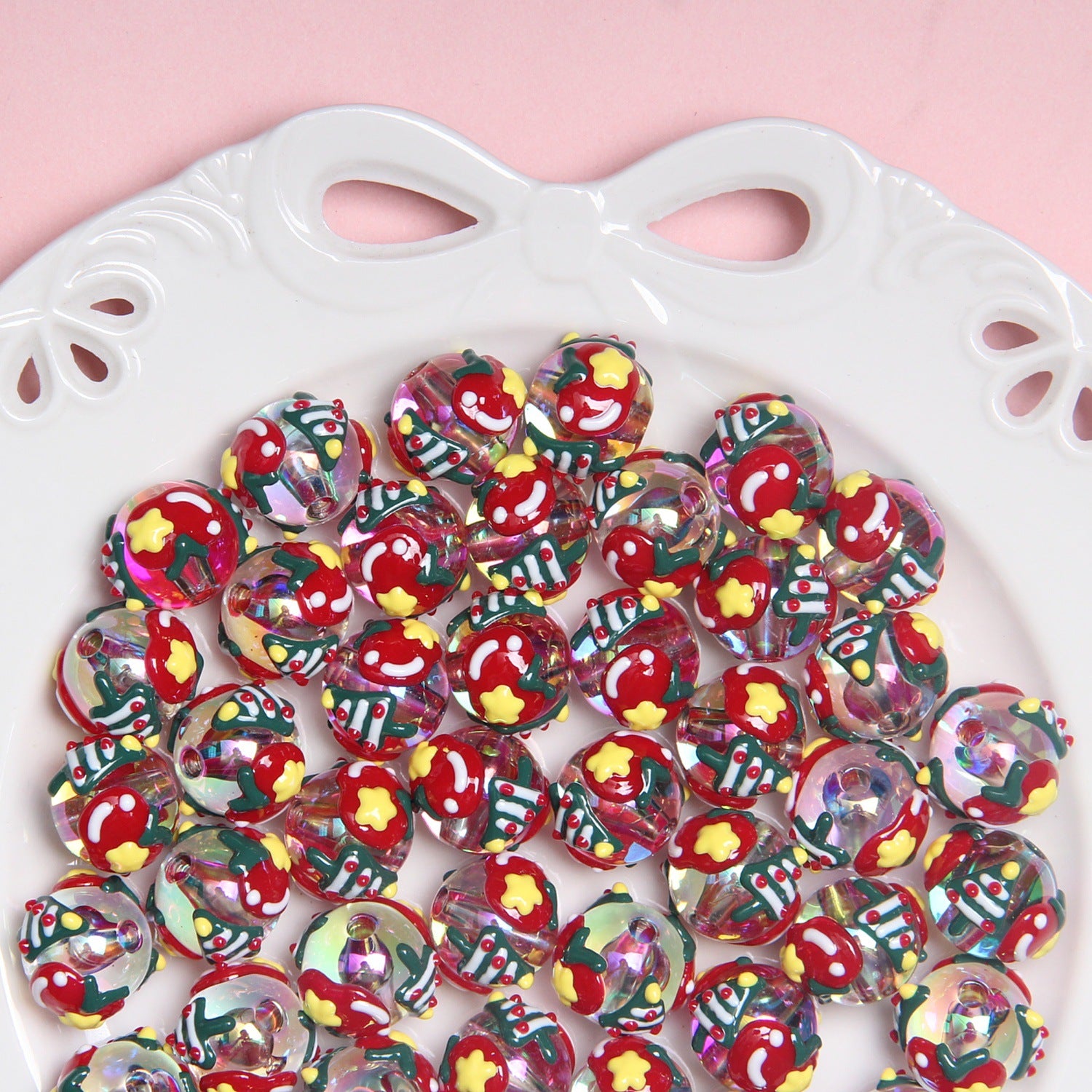 Hand Painted Christmas Tree Snowflake Acrylic Beads 18mm Festive 10pcs 2