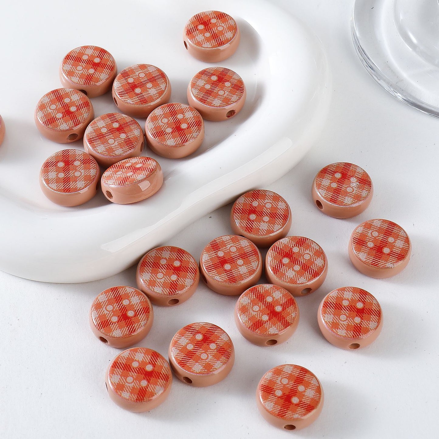 Flat Acrylic Beads 7x18mm Plaid Pattern Button Mixed Colors 10pcs 4