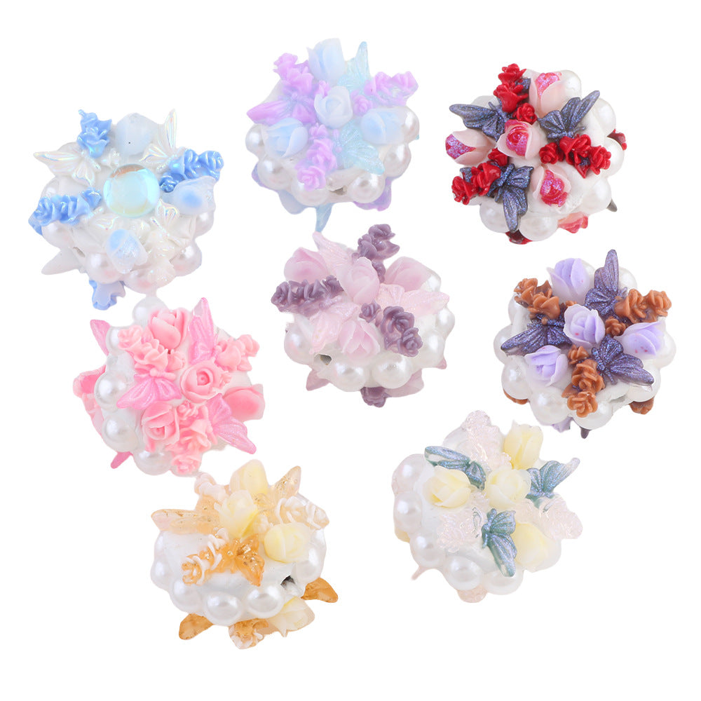 Bouquet Clay Beads 25mm Pearl Wrapped Floral Design 2pcs 5