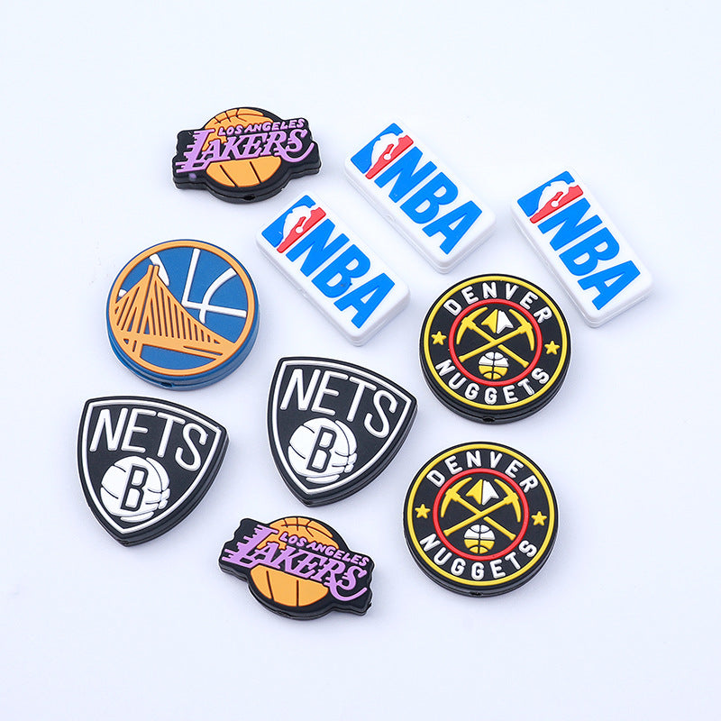 Silicone Focal Beads NBA Team Featuring Logos and Bold Colors 20pcs 3