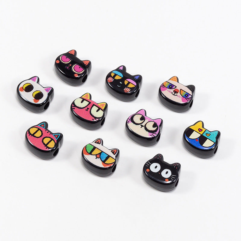 Painted Big Eyed Kitten Acrylic Beads 18mm Colorful Mixed 10pcs 4