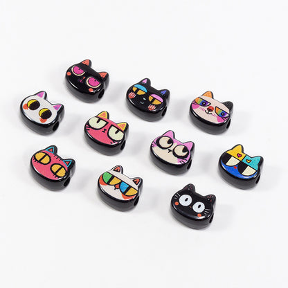 Painted Big Eyed Kitten Acrylic Beads 18mm Colorful Mixed 10pcs 4