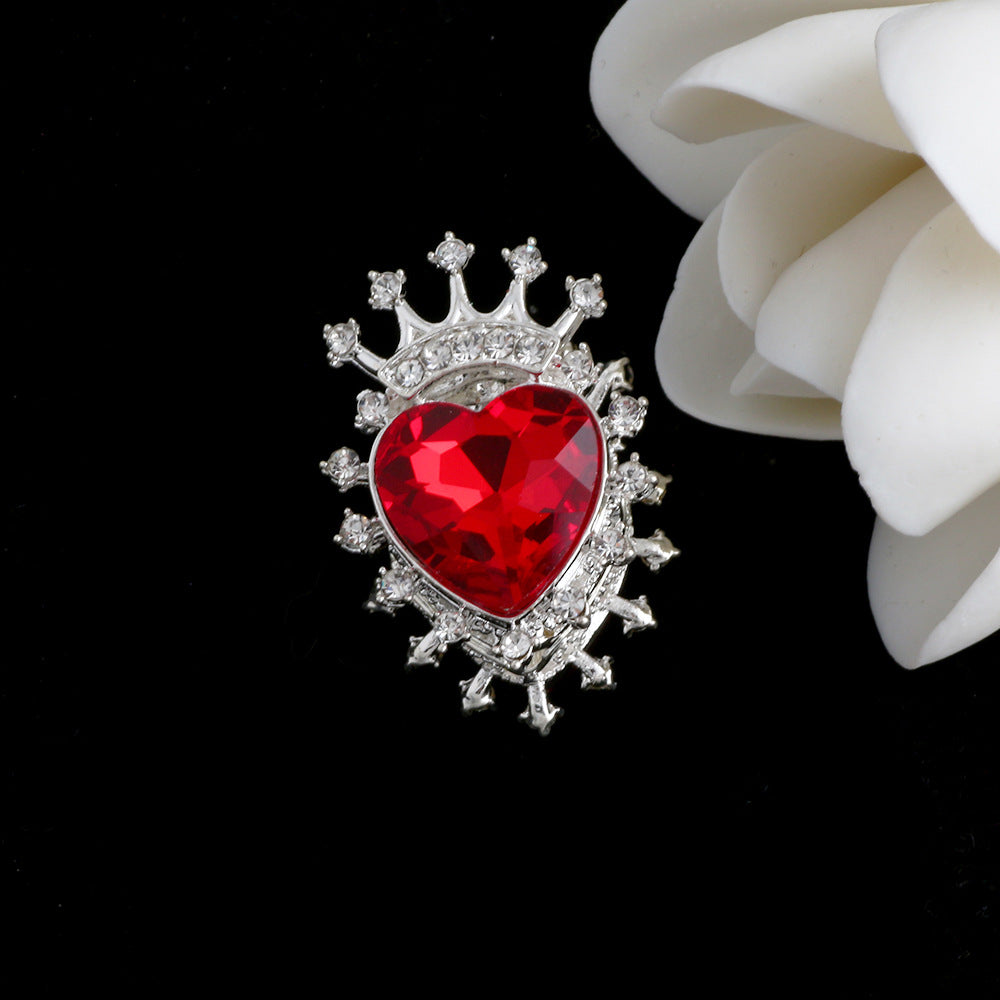 Heart Crown Rhinestone Beads Fancy Faceted Circle Badge 10pcs 9