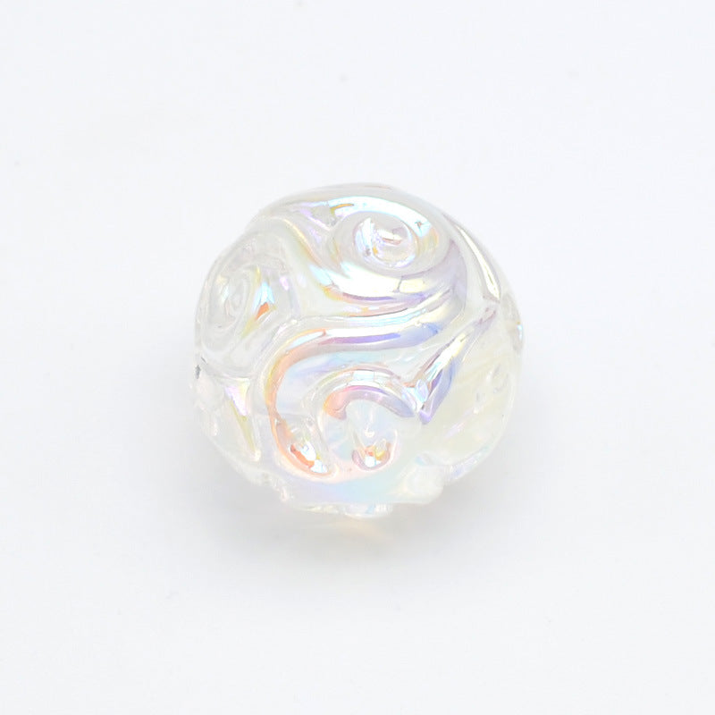 Plating Round Acrylic Beads 16mm UV Embroidered Iridescent 20pcs 8