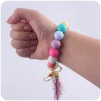 Western Cow Silicone Bead Wristlet Keychain with Faux Leather Tassel 4