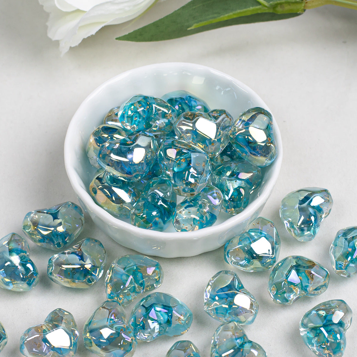 Floral Faceted Heart Acrylic Beads 20mm Resin 5pcs 4