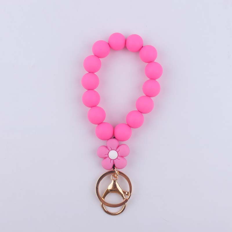 Flower Silicone Bead Wristlet Keychain Colorful Smooth Beads 12