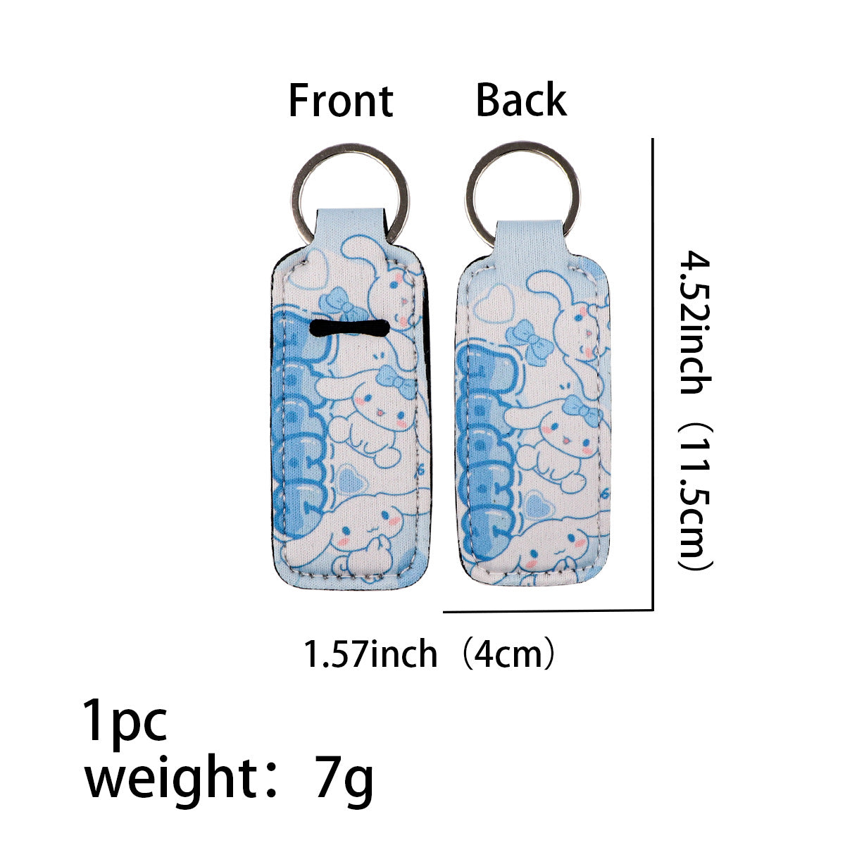 Neoprene Chapstick Holder Keychain Sanri Pattern Kawaii Animal 3pcs 8
