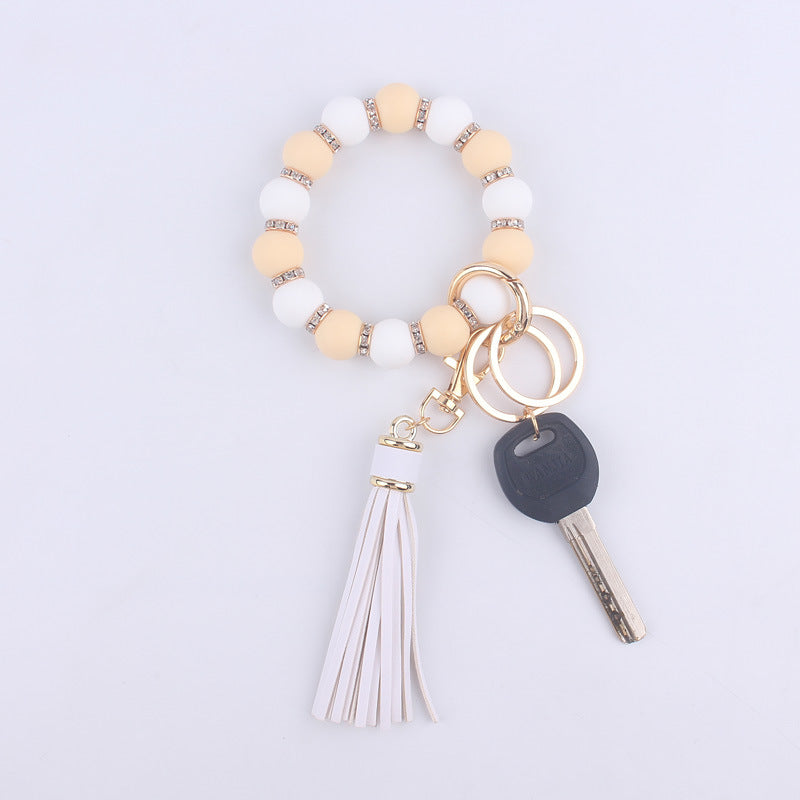 Tassel Silicone Bead Wristlet Keychain with Shiny Spacer Beads 10