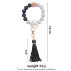 Silicone Beaded Wristlet Keychain with PU Tassel and Wood Accent 5