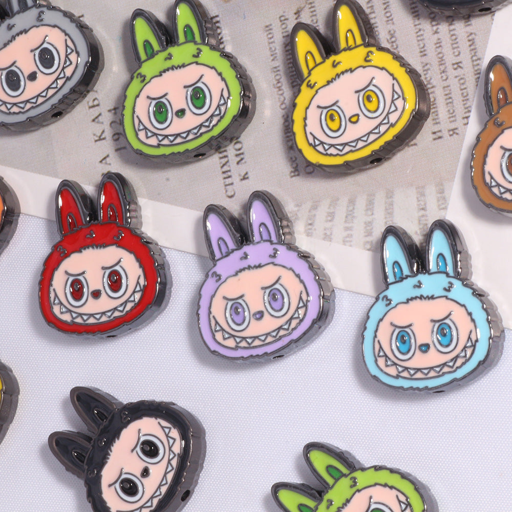 Labub Head Metal Beads 22mm Enamel Painted Alloy 10pcs 4