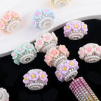 Flower Clay Beads 21mm Pastel Pearl Rhinestone Barrel 10pcs
