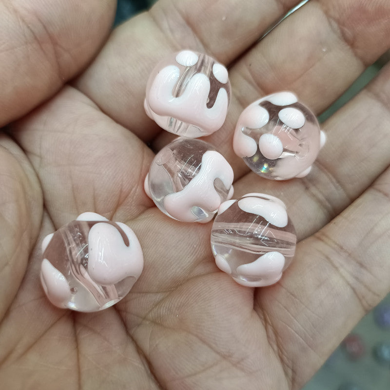 Hand Painted Round Acrylic Beads 16mm Transparent Icing Design 100pcs 8