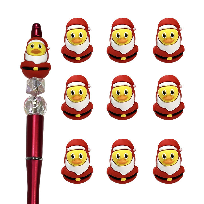 Silicone 3D Focal Beads Christmas Duck Wearing Santa Suit 2