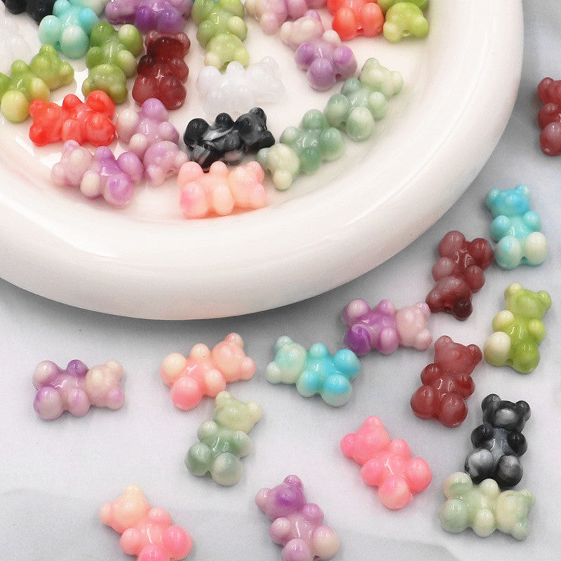 Marble Texture Bear Acrylic Beads 19mm Gradient Mixed 20pcs