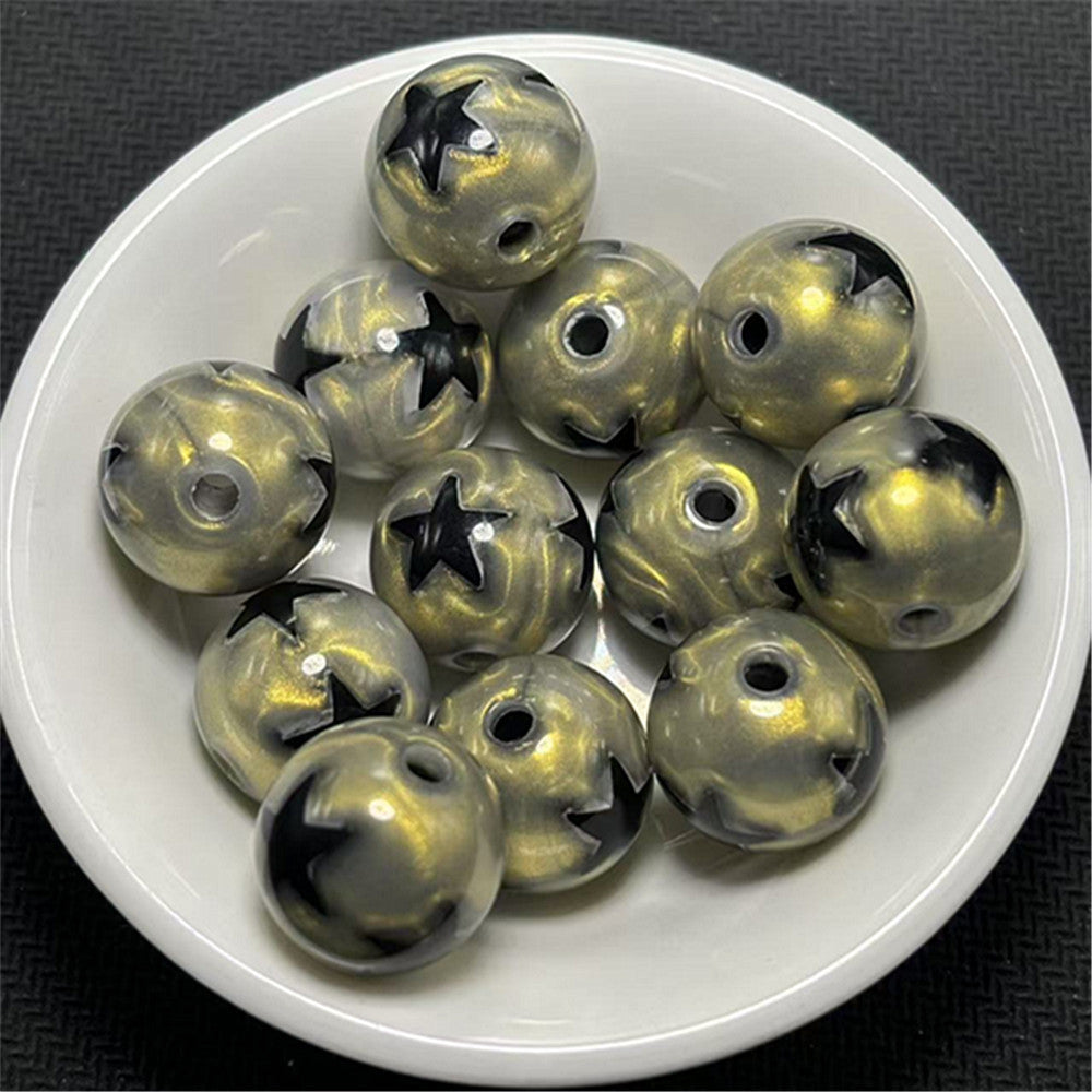 Gilded Silk Texture Star Pattern Acrylic Beads 16mm Mixed Colors 100pcs 7
