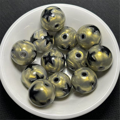 Gilded Silk Texture Star Pattern Acrylic Beads 16mm Mixed Colors 100pcs 7
