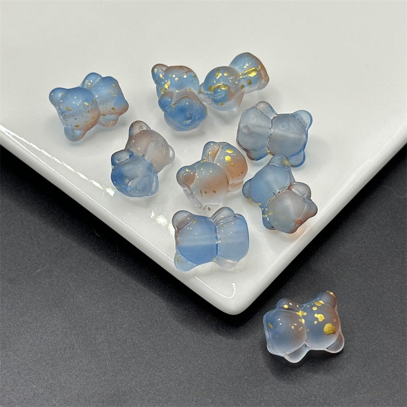 Bear Frosted Glass Beads 13x16mm Translucent with Gold Flecks 100pcs 9