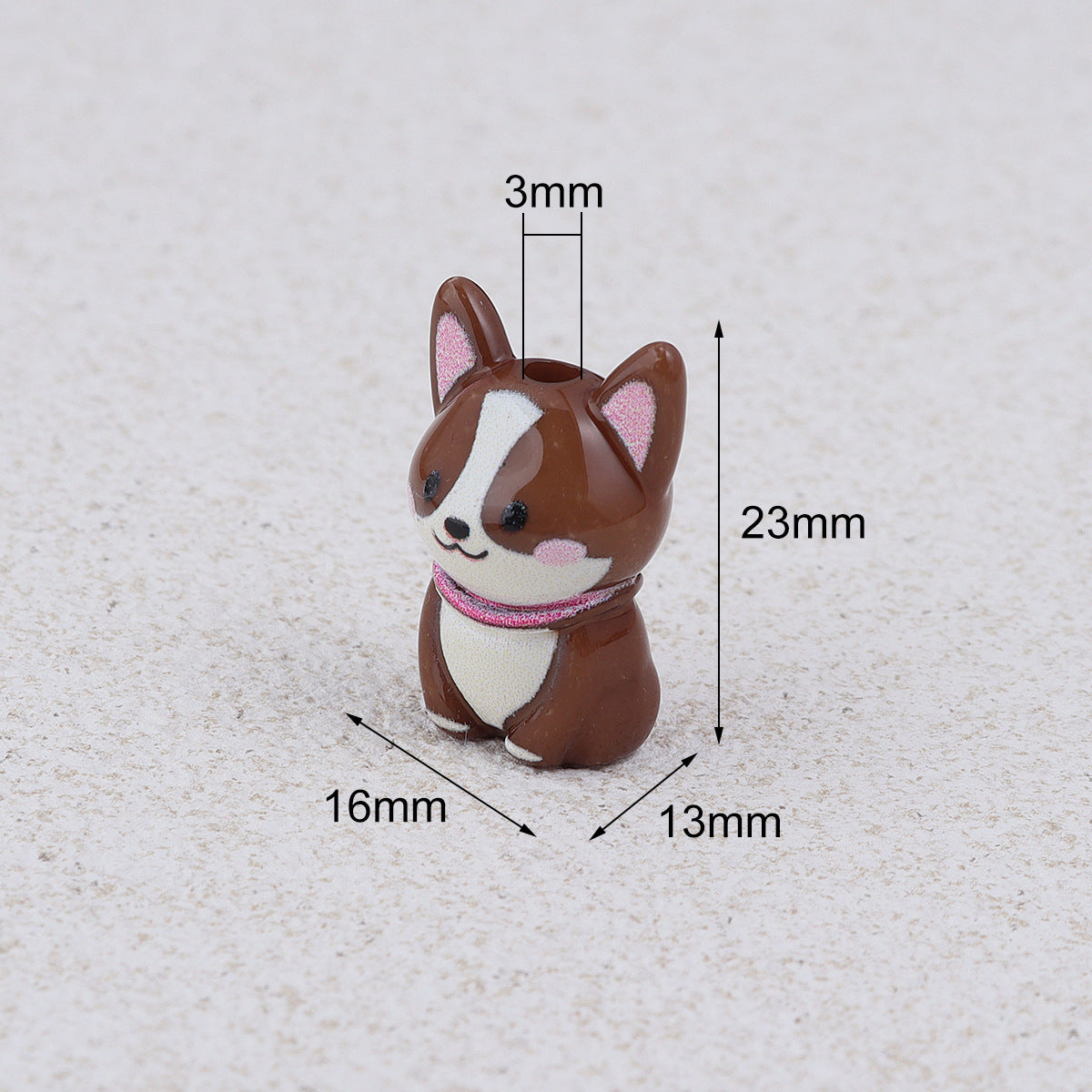 Painted 3D Corgi Acrylic Beads 16x23mm Colorful Mixed 10pcs 3