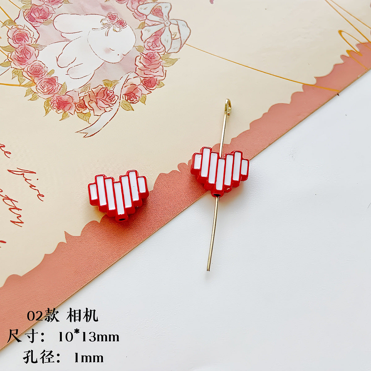 Christmas Painted Alloy Metal Beads Bright Red Glossy White 10pcs 5