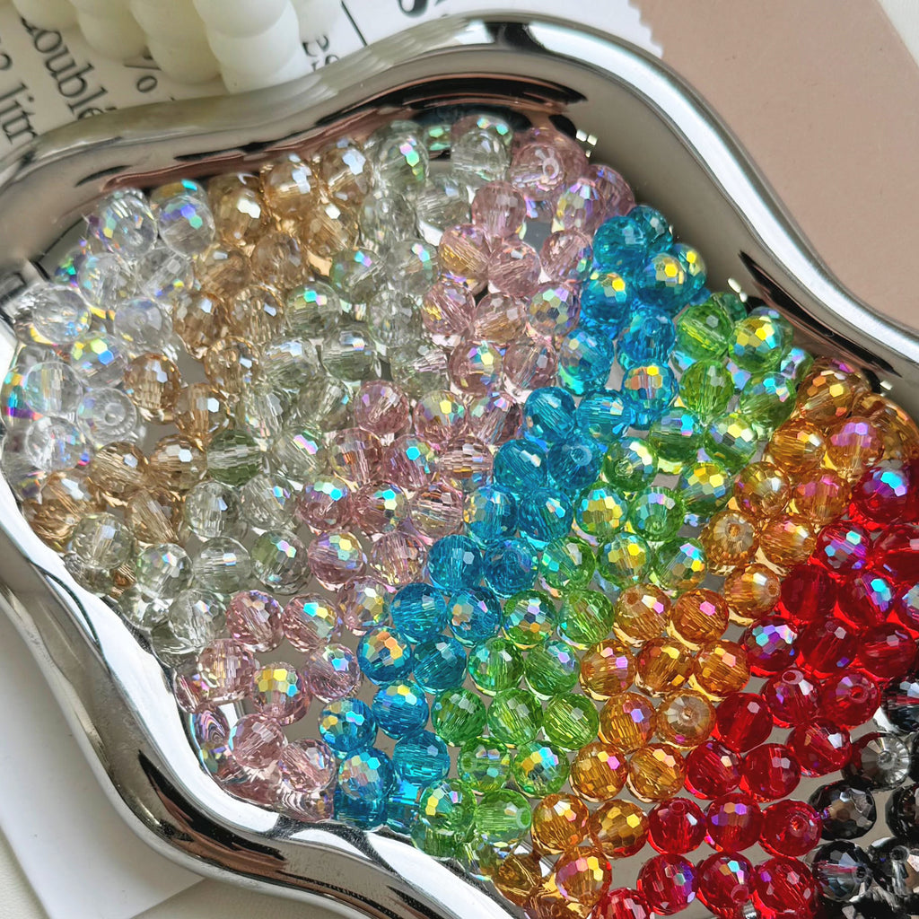 Vintage Faceted Round Glass Beads 8mm Iridescent 50pcs 2